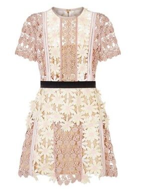 Self-Portrait Blush and Ivory Lace Appliqué Dress